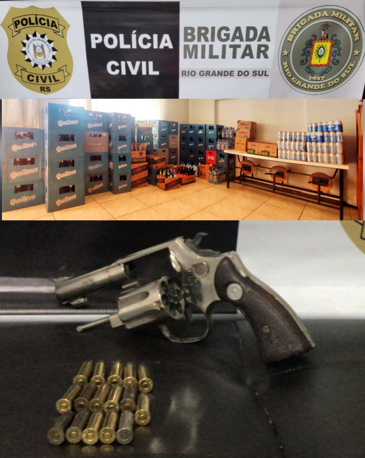 BRIGADA MILITAR E POLICIA CIVIL APREENDEM ARMA, MUNIÇÃO E PRODUTOS DE CONTRABANDO EM DOUTOR MAURICIO CARDOSO