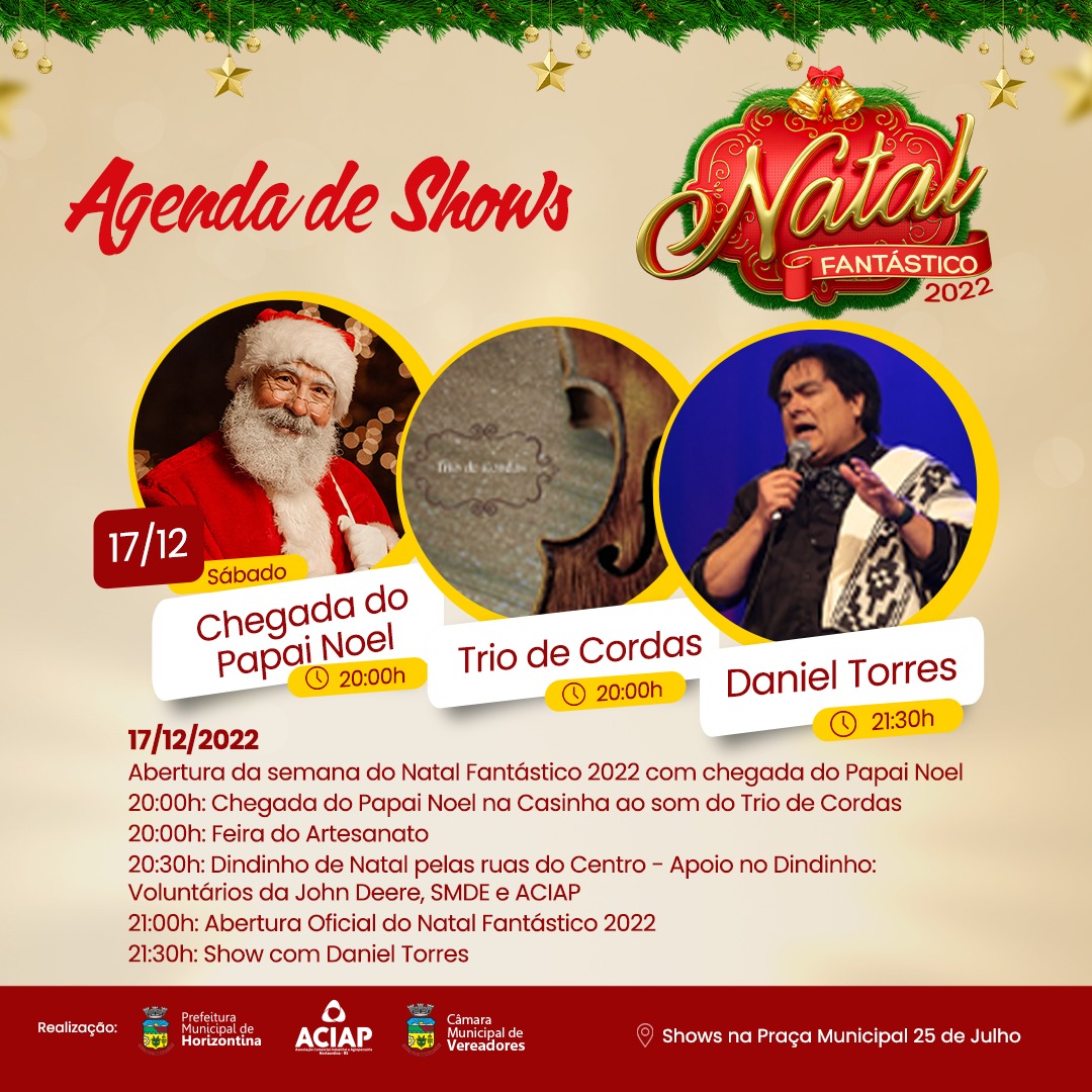 VENHA CURTIR NESTE SÁBADO, A ABERTURA DO NATAL FANTÁSTICO DE HORIZONTINA